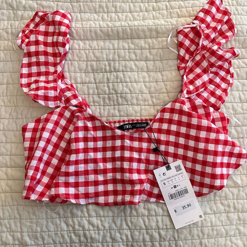 ZARA gingham flowy crop top